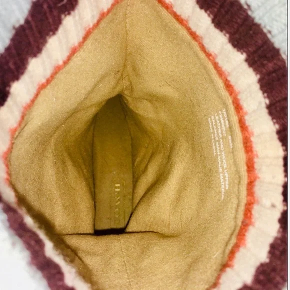 Coach Suede Leather Boots Tatum Multi Color Stripes Wool Cuff Womens 6.5 - Picture 8 of 8